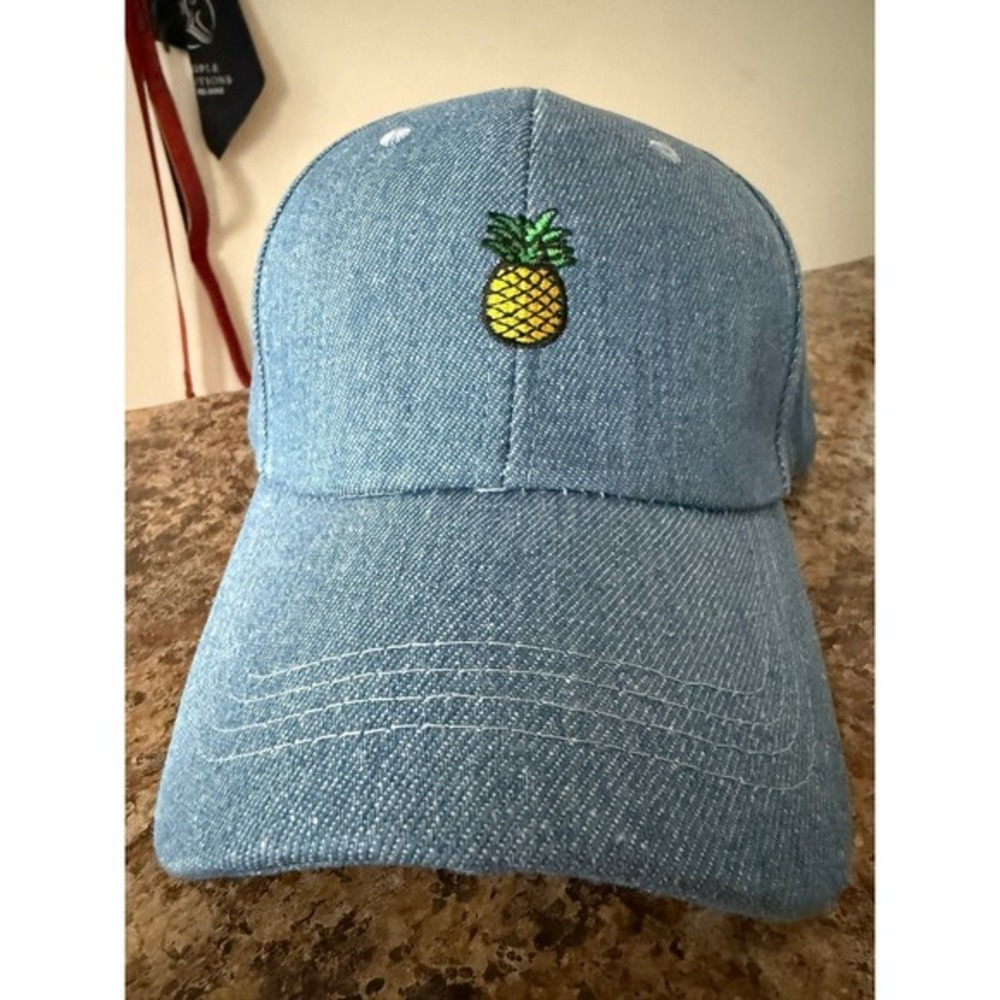 Denim Embroidered‎ Pineapple Baseball Cap with Adjustable Strap
